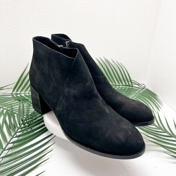 Eileen Fisher Melrose Black Nubuck Leather Block Heel Booties Size 8.5 NWOB - Picture 1 of 14